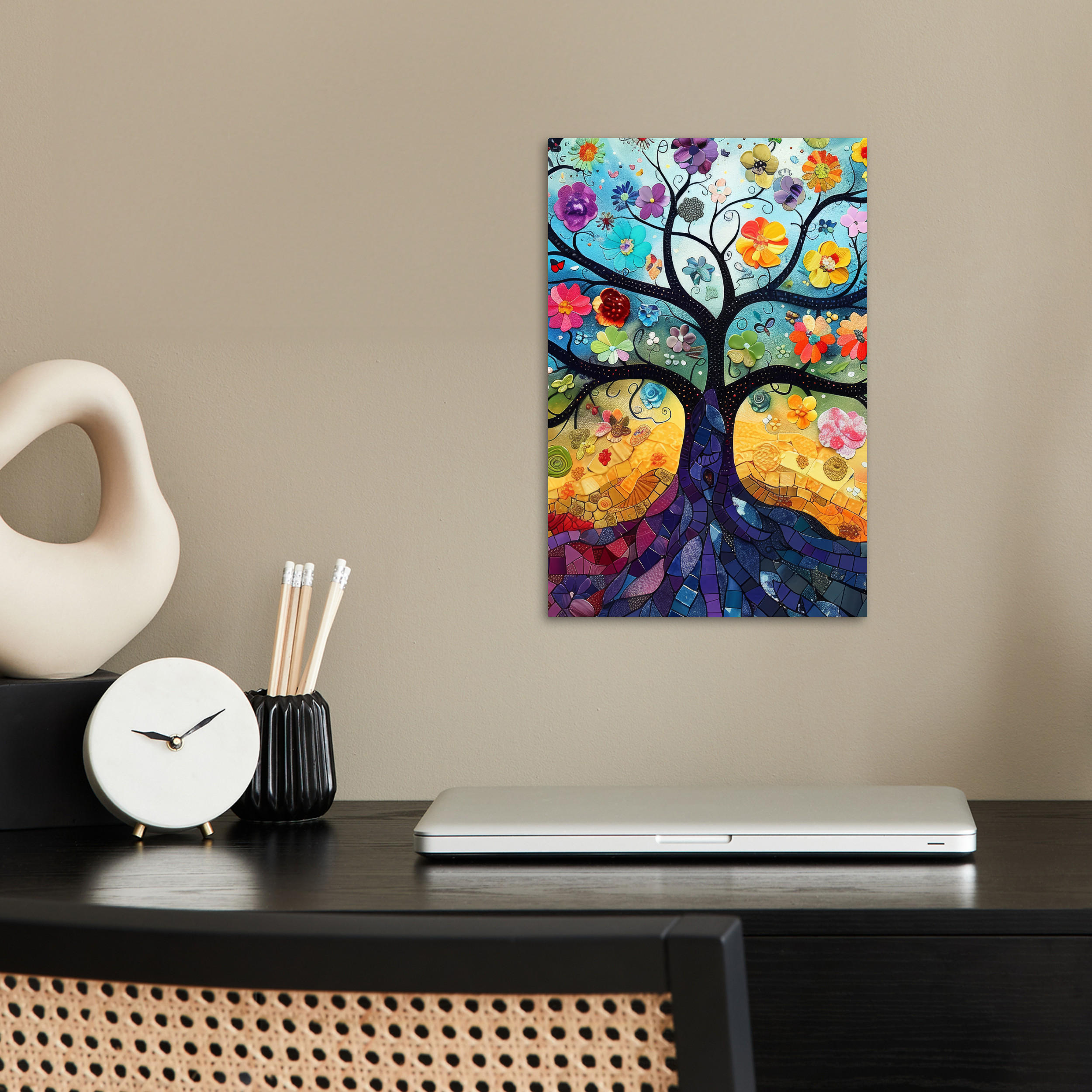 POSTER Kunst - Baum des Lebens - Blumen - Hippie 20x30 cm - Dunkelblau, Papier (20/30/0.1cm) - MuchoWow
