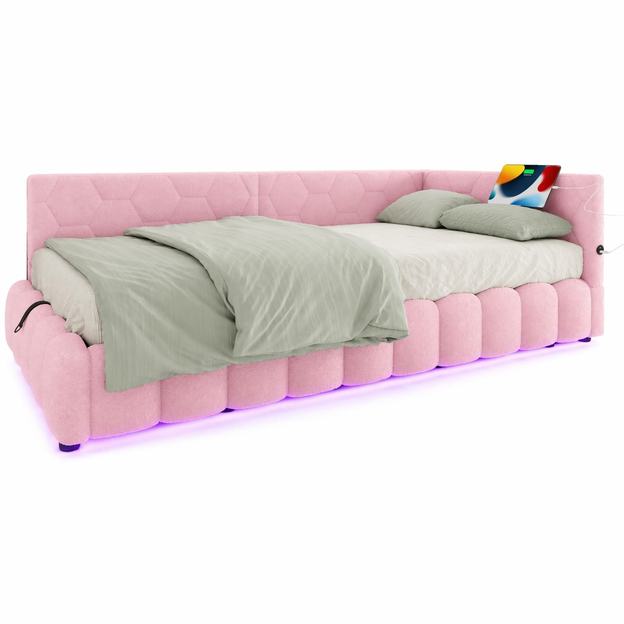 TAGESBETT mit Stauraum und LED 90x200 cm Rosa mit Lattenrost - Rosa, Metall (90/200cm) - Meubliv