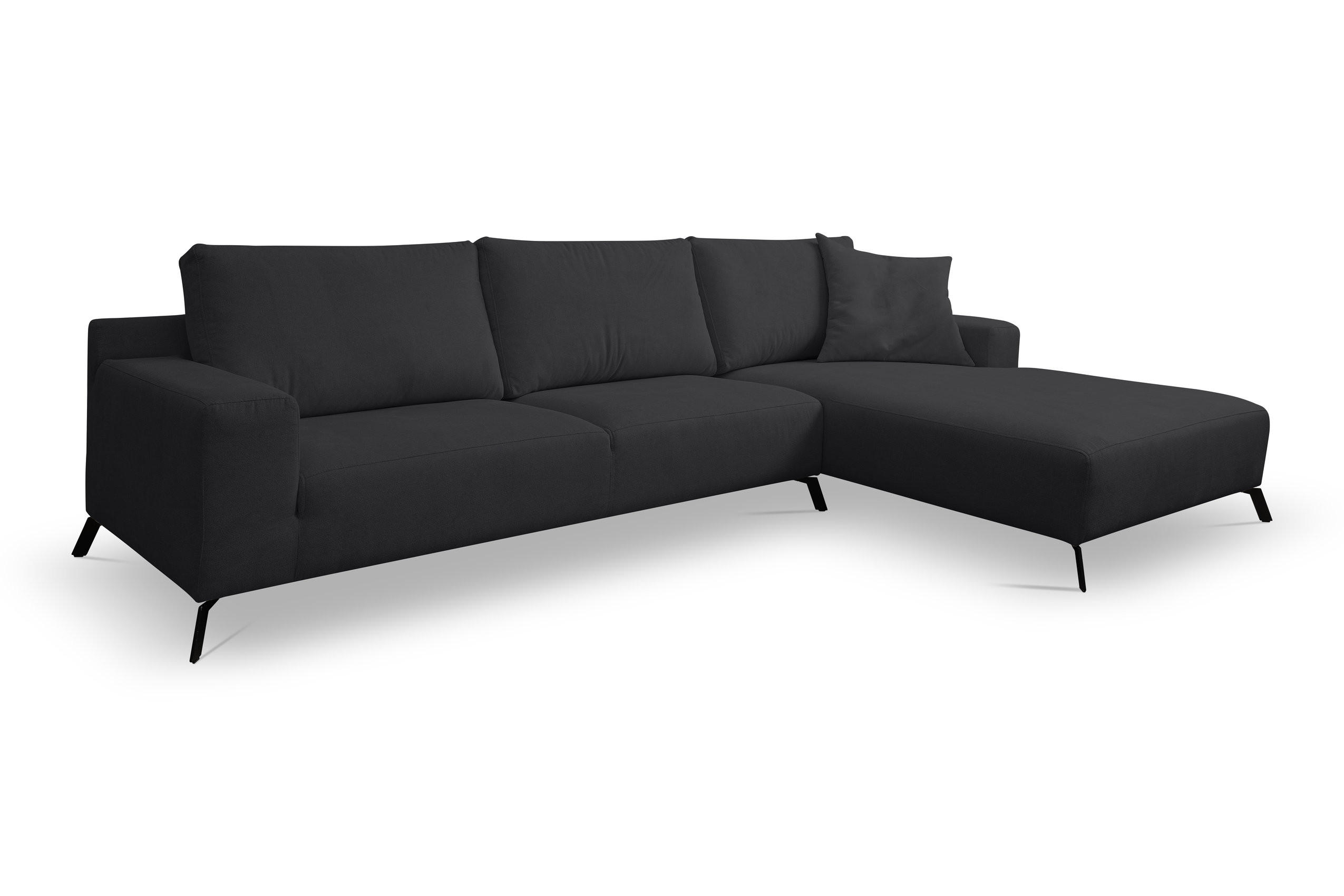 ECKSOFA Aspen in L-Form, Coach Farbe: Schwarz, Velourstoff, Ottomane Rechts - Schwarz, Textil (312/187cm) - VENASI MÖBEL