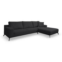 ECKSOFA Aspen in L-Form, Coach Farbe: Schwarz, Velourstoff, Ottomane Rechts - Schwarz, Textil (312/187cm) - VENASI MÖBEL