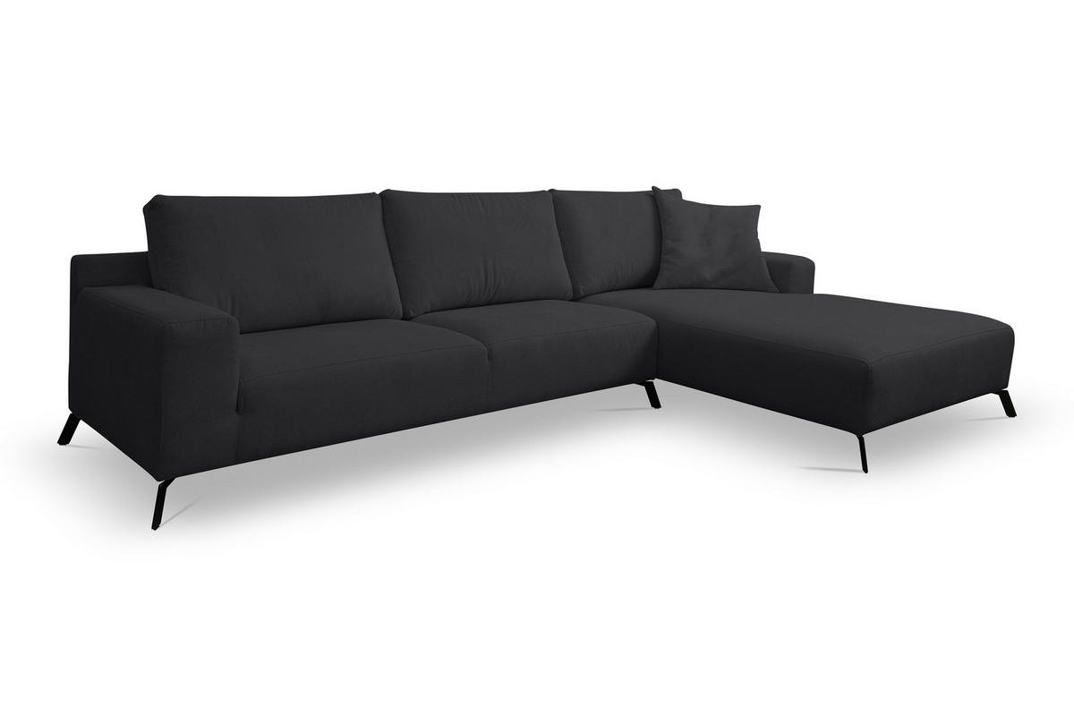 ECKSOFA Aspen in L-Form, Coach Farbe: Schwarz, Velourstoff, Ottomane Rechts - Schwarz, Textil (312/187cm) - VENASI MÖBEL