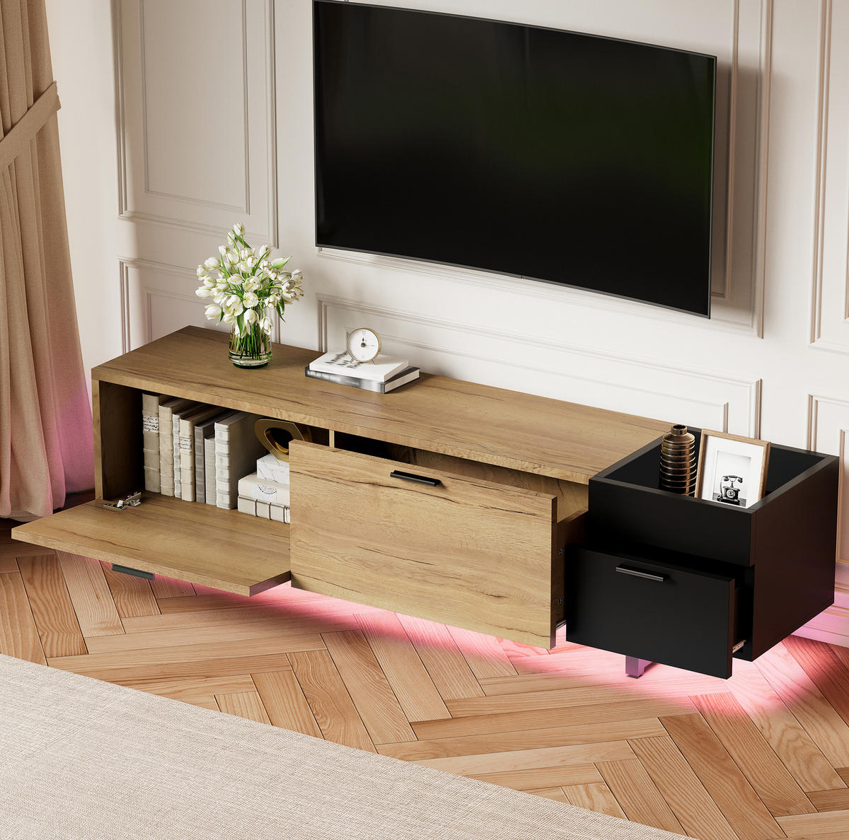 TV-SCHRANK mit Schubladen 180 x 38 x 49 cm Holzoptik Schwarz - Schwarz, Holz (38/49/180cm) - Beauniv