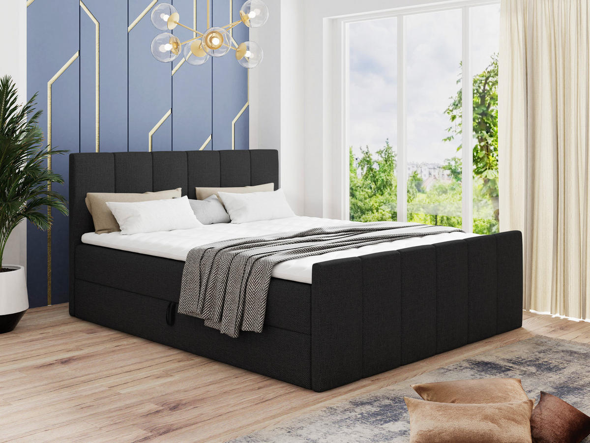 BOXBETT Star Lux - 140x200 - schwarz (Inari 100, Webstoff) - Schwarz, Holz/Holzwerkstoff (140/200cm) - Sofnet