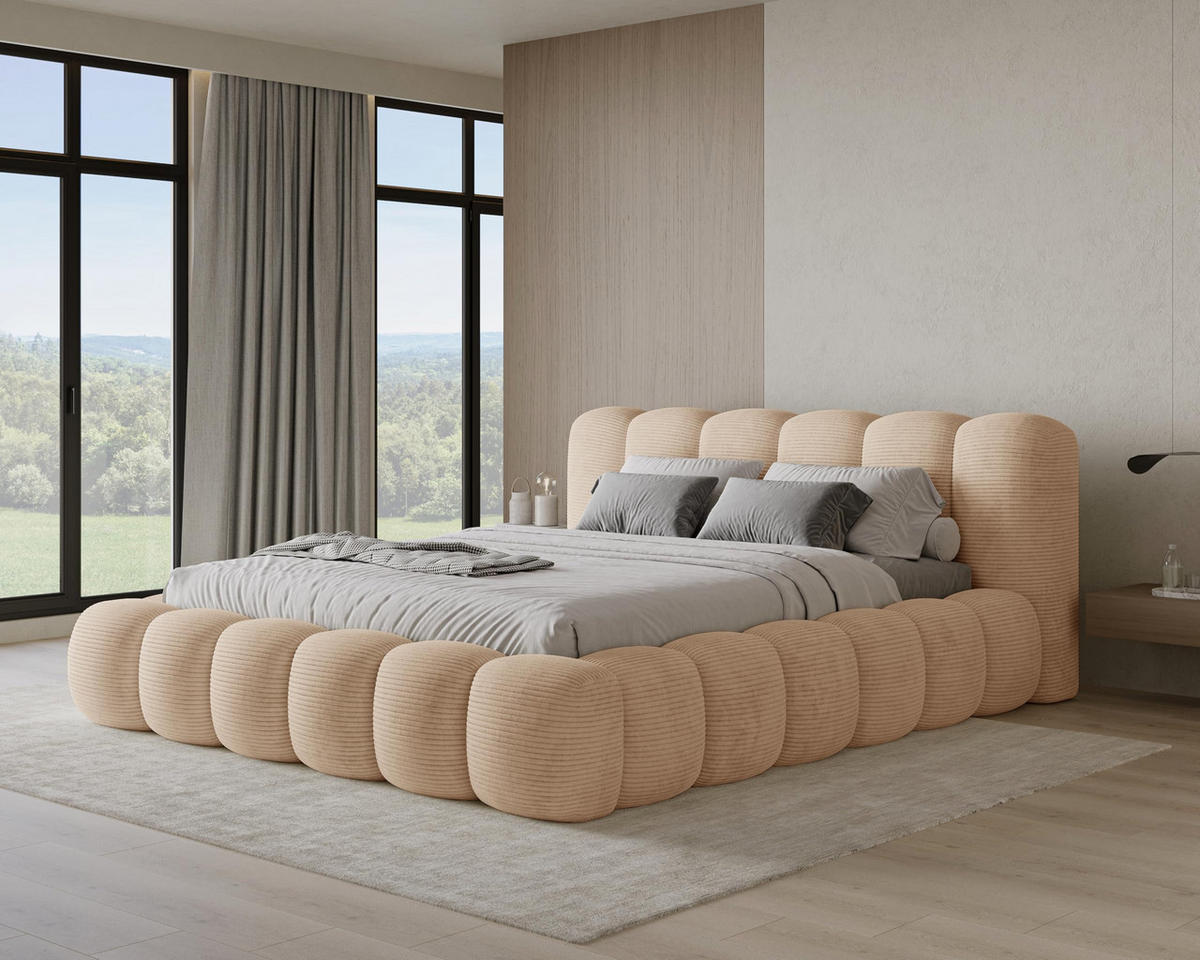 POLSTERBETT 140x200 mit Bettkasten, Lattenrost und Kopfteil, Poso Cord-Stoffbezug Rosa - Rosa, Holz (140/200cm) - Chilly