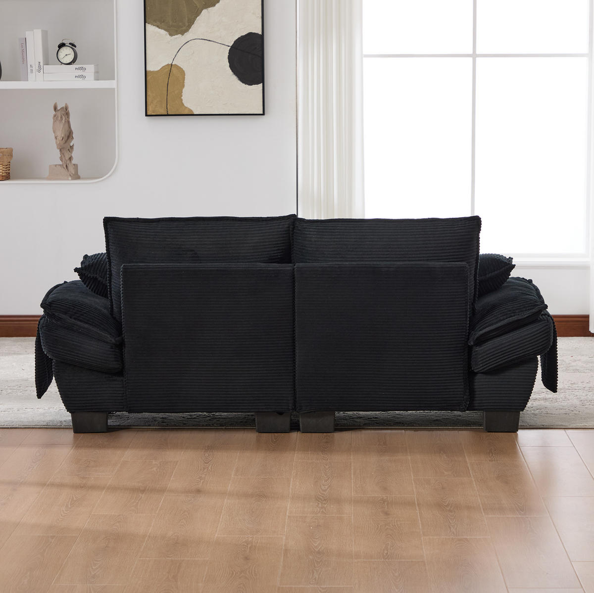 2-SITZER Sofa aus Cord 190x73x84 cm in Schwarz mit USB-C & Seitentaschen - Schwarz, Textil (73/84/190cm) - Modfu