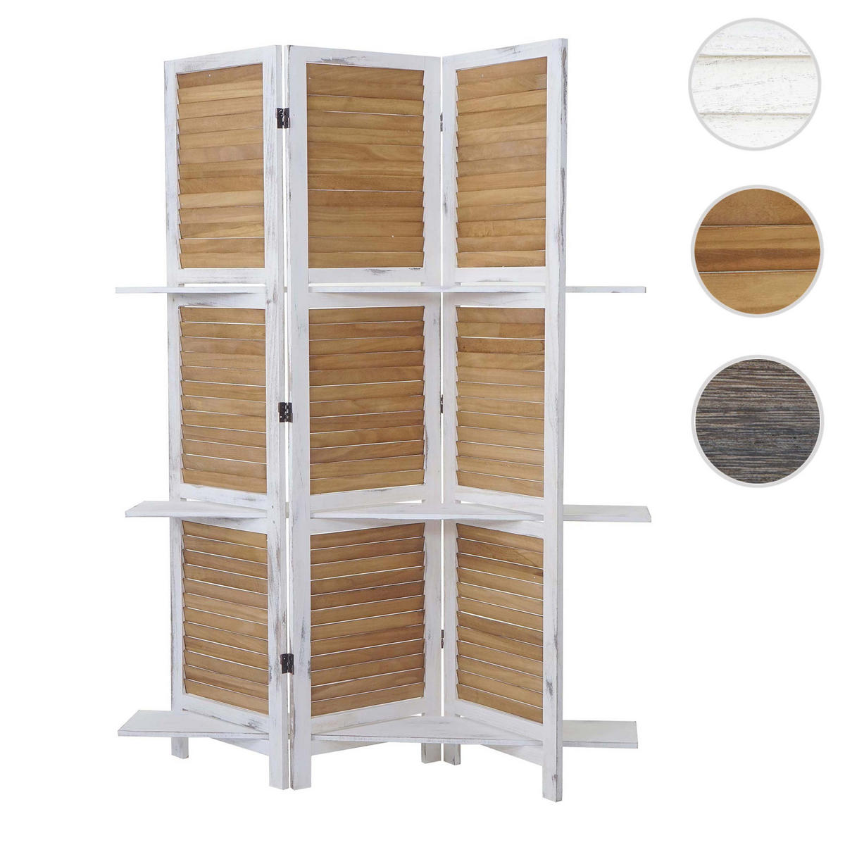 PARAVENT MIT REGALBÖDEN Reinweiß, Braun - Weiß/Braun, Holz (125/170/2cm) - MCW