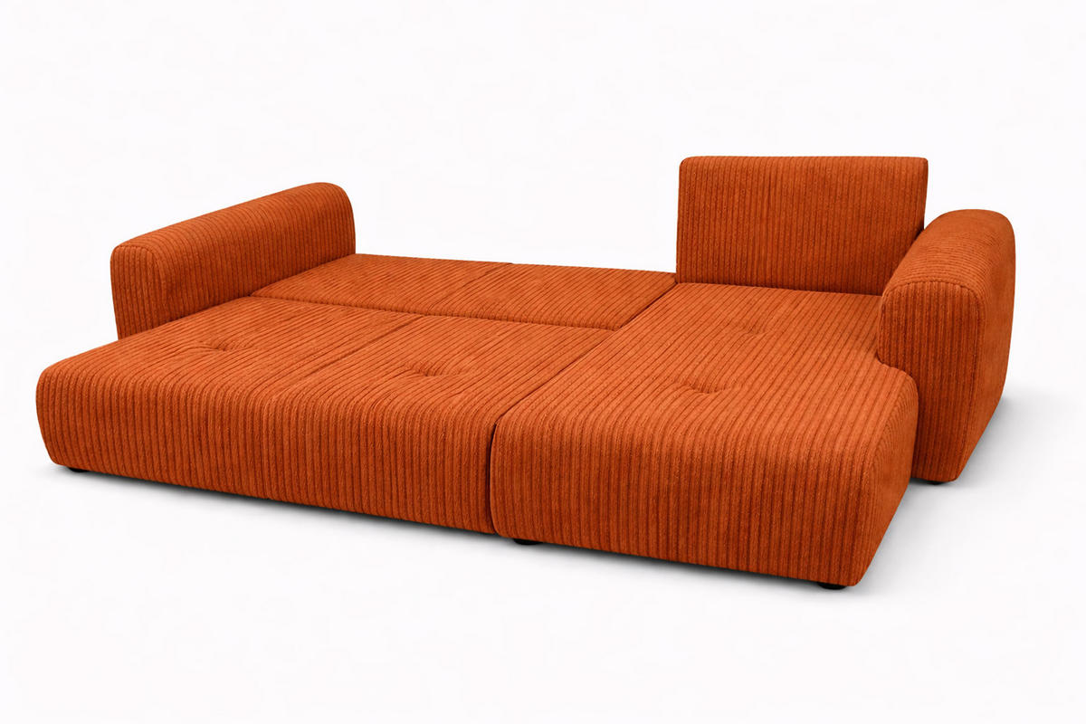 ECKSOFA Mit Schlaffunktion Und Bettkasten, Sofa L-Form Bingo L, Cordstoff Poso, Kupfer, Rechts - Orange, Holz (250/142cm) - Kaiser Möbel