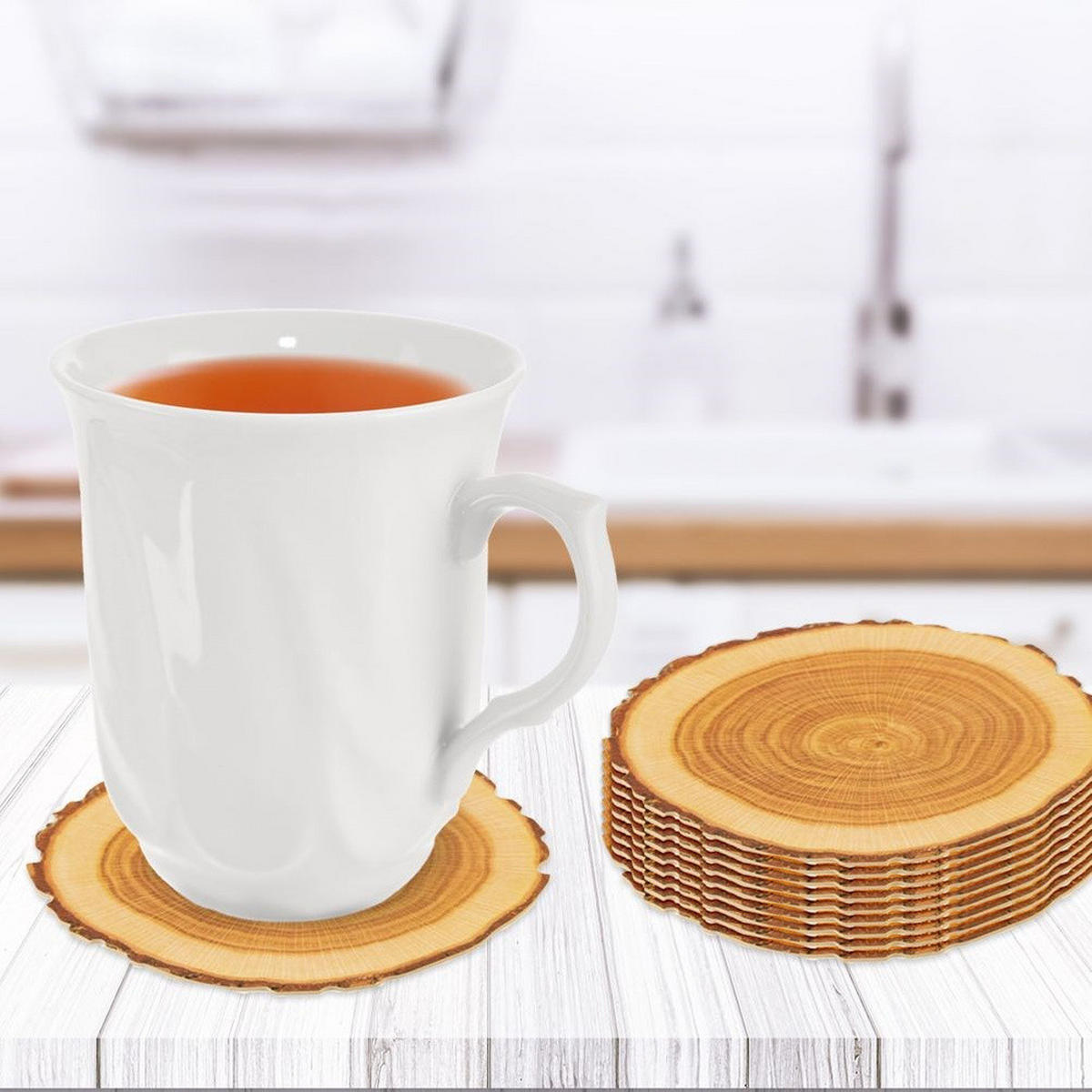 TASSENUNTERSETZER-SET, Karton, Holzoptik, 10 Stk., 10 cm - Braun, Papier (10cm) - Orion 