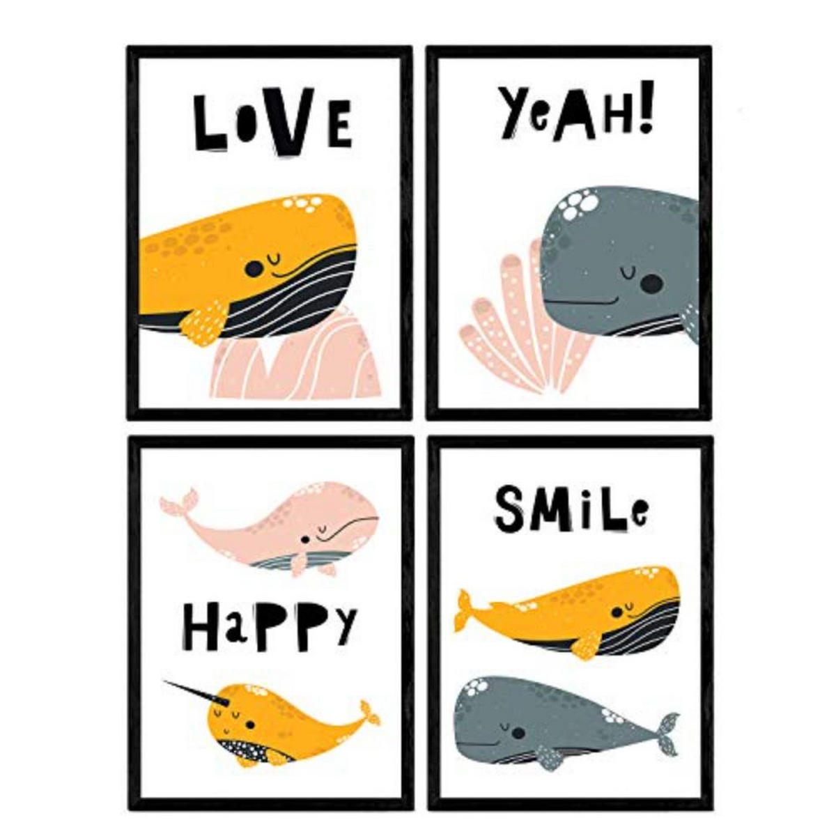 POSTER Set mit 4 Orange und graue rosa Farbwale mit positiven Nachrichten A4 Rahmenlos - Klar, Papier (29.7/3cm) - Nacnic