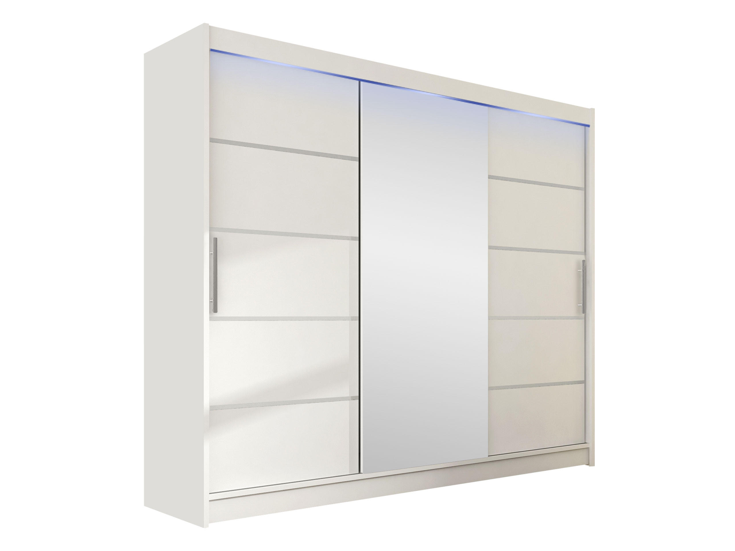 KLEIDERSCHRANK Aston VI, mit RGB LED Beleuchtung - Silberfarben/Weiß, Holzwerkstoff/Kunststoff (250/215/58cm) - MIRJAN24