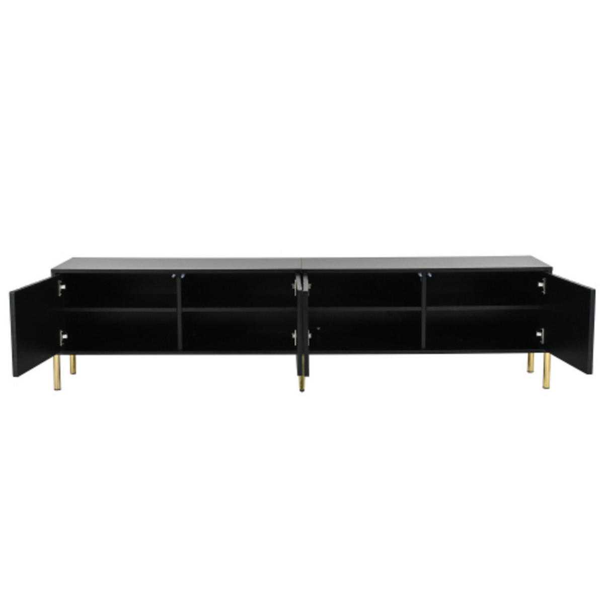 LOWBOARD Schwarz aus MDF und Spanplatte mit vertikalem Rillendesign & goldenen 15cm-Beinen 190×38×48 cm - Schwarz, Holzwerkstoff (190/48/38cm) - Luhomfu