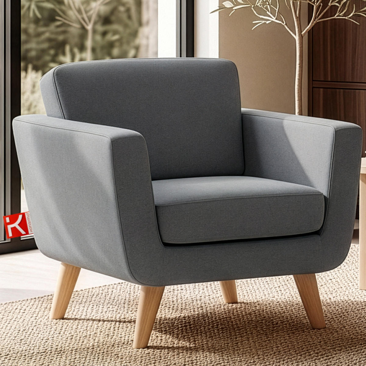 SESSEL TAGIO Massivholz-Beine, grau - Braun/Grau, Buchenholz/Textil (86/80/88cm) - KONSIMO®