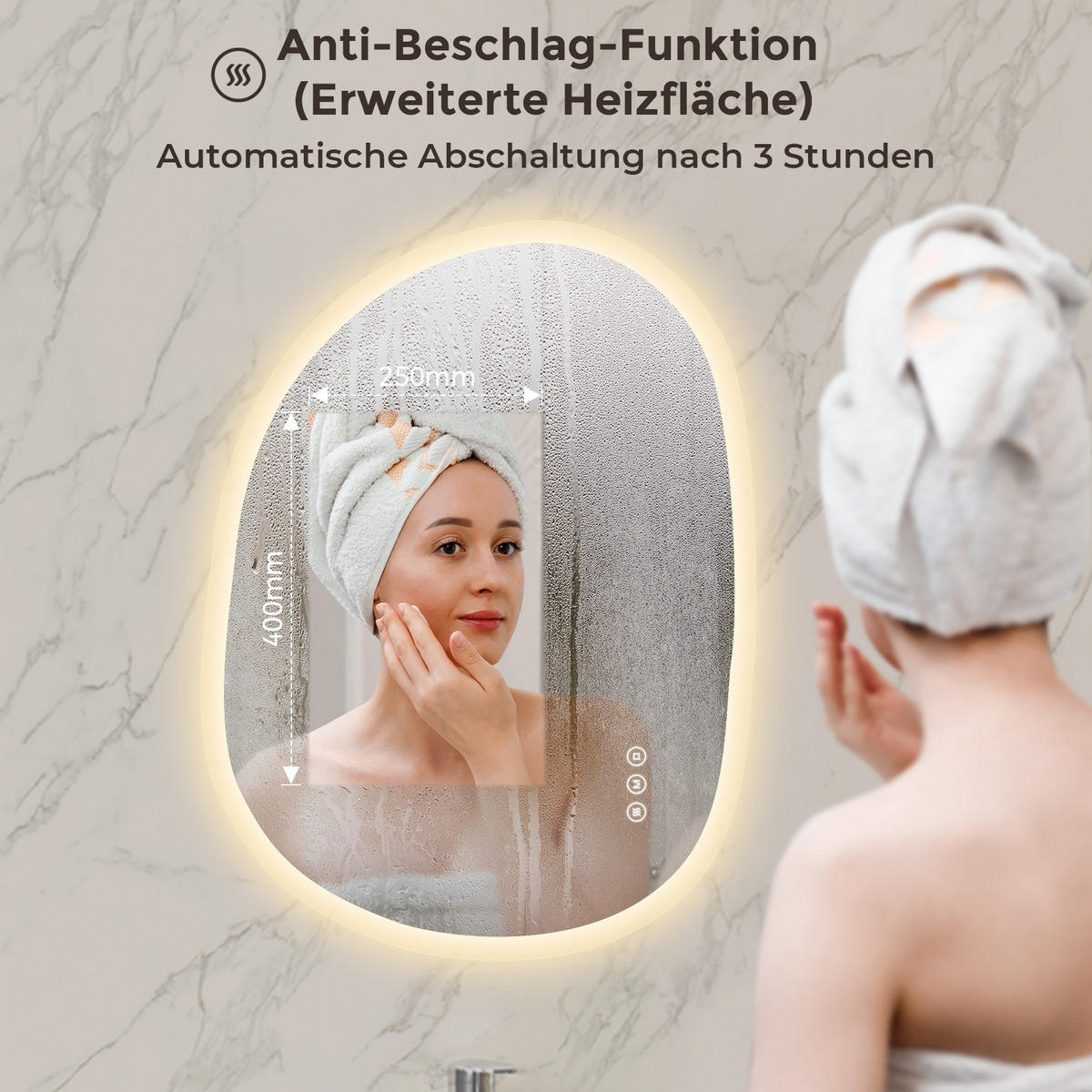 BADSPIEGEL mit Beleuchtung 60/80 cm asymmetrisch rahmenlos LED dimmbar mit Antibeschlag - Transparent, Glas (80/60/2.5cm) - S'AFIELINA