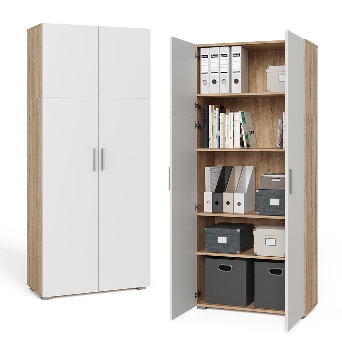AKTENREGAL Frank Weiß/Sonoma 80 x 182.4 cm - Weiß/Sonoma Eiche, Holzwerkstoff (80/182.4/37cm) - Vicco