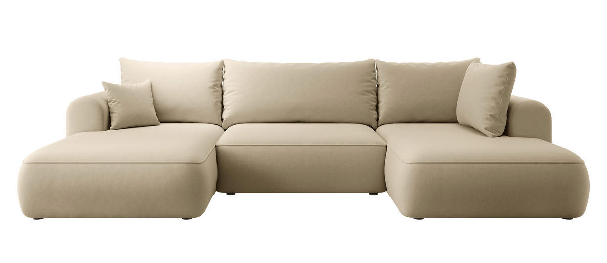 WOHNLANDSCHAFT Ovo Beige Velours - Beige/Schwarz, Textil (375/95/185cm) - Selsey