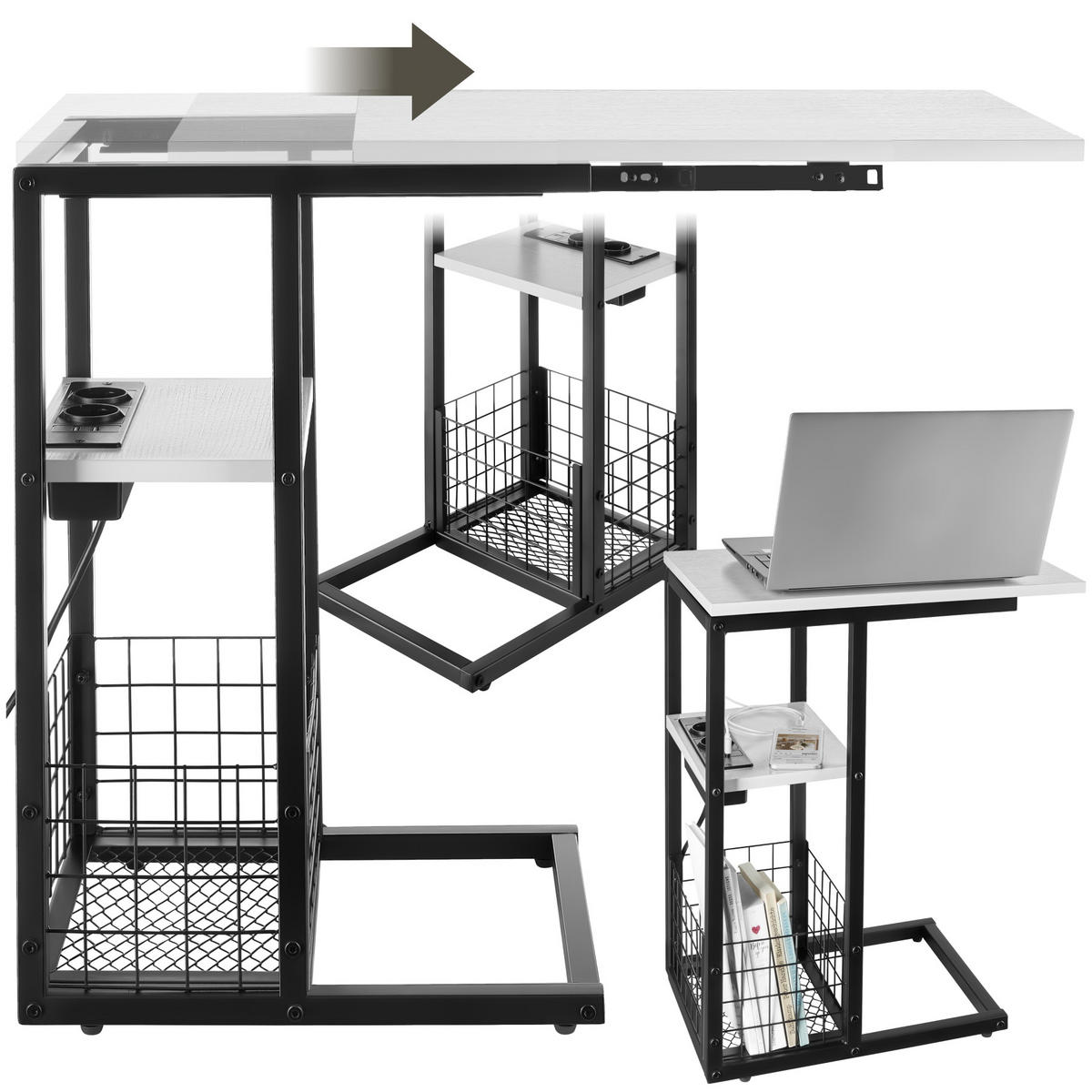 LAPTOP-BEISTELLTISCH Rhea,50 - 73 x 30 x 61,5 cm,weiß - Weiß, Metall (73/30/62.5cm) - tectake