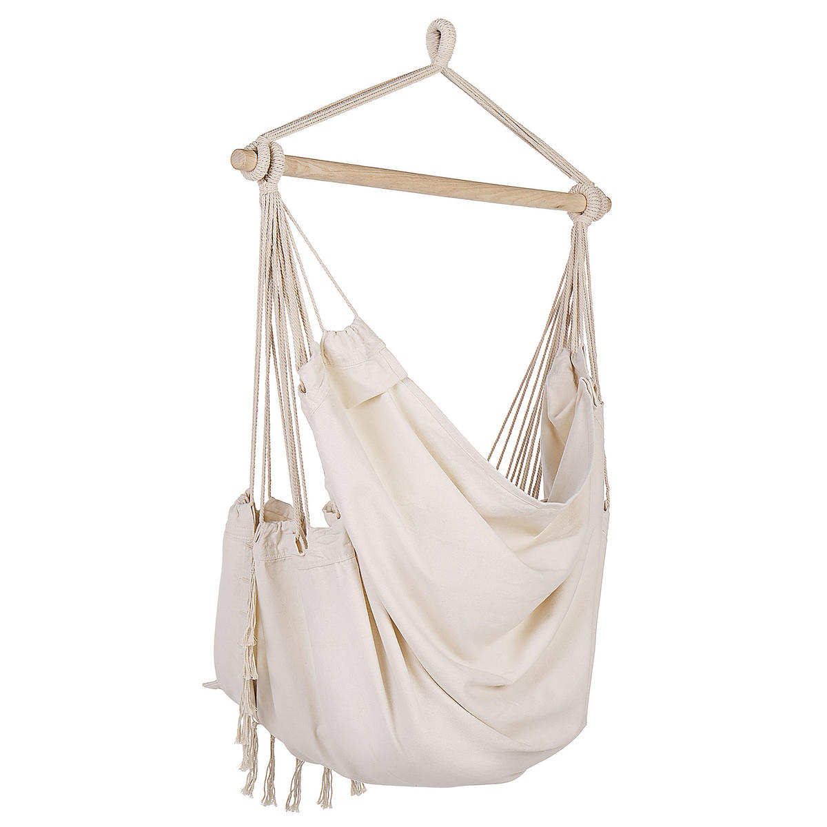 MAKRAMEE Hängesessel mit Kissen Baumwolle beige Bonea - Beige, Textil (95/125/55cm) - Beliani