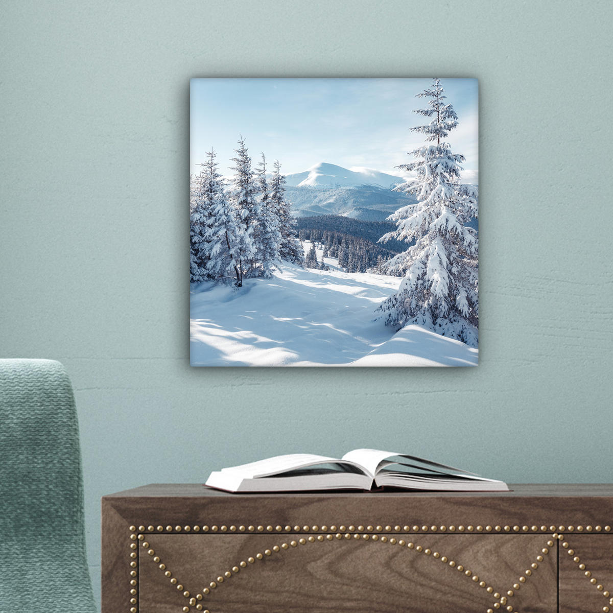 LEINWANDBILD Winterlandschaft - Natur - Berge - Bäume - Schnee Deko Wohnzimmer 20x20 cm - Hellblau, Textil (20/20cm) - MuchoWow