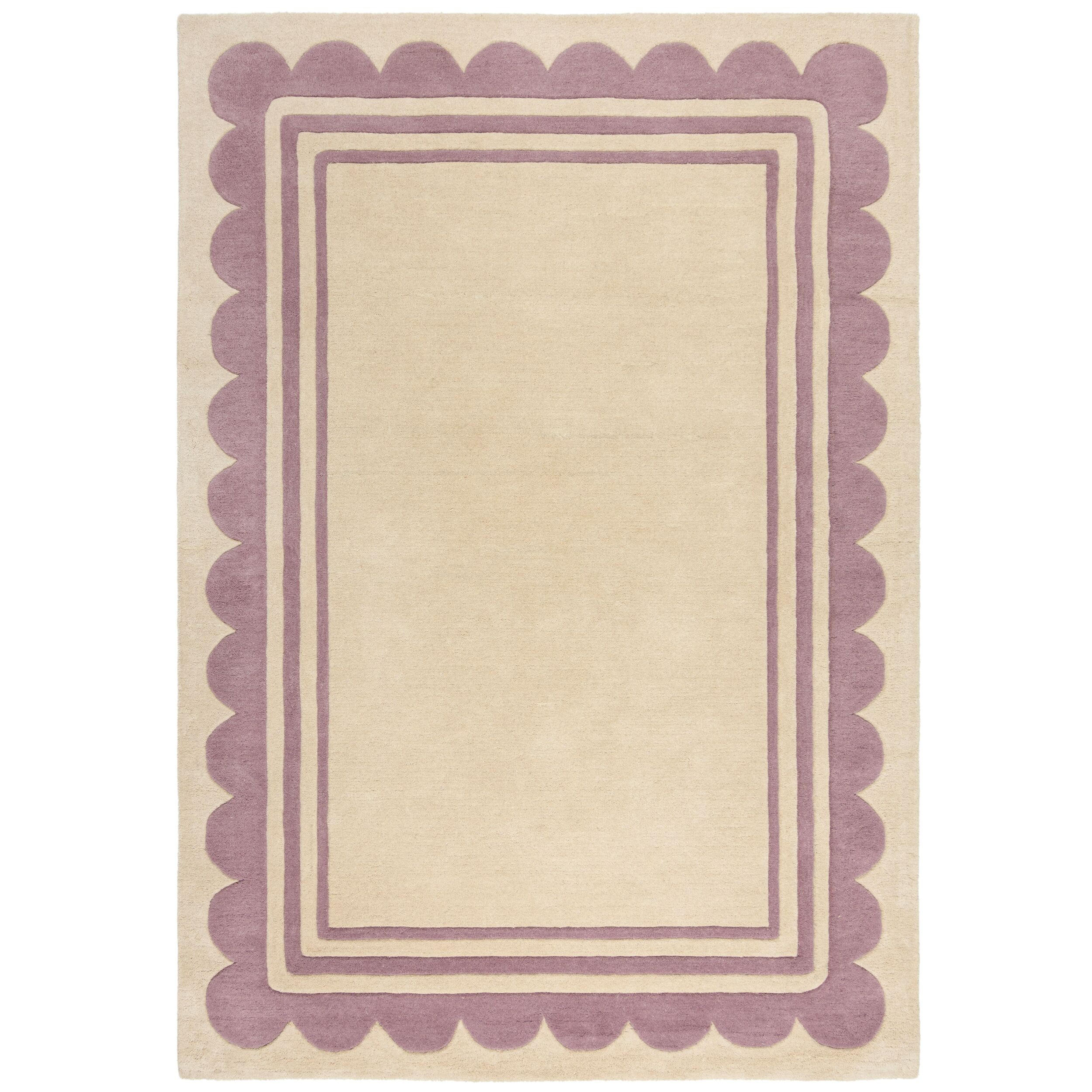 WOLLTEPPICH Grafisches Muster, Rahmen, Wohnzimmer schmutzabweisend Lila-Beige Rechteckig 120x170 - Lila, Textil (120/170cm) - KADIMA DESIGN