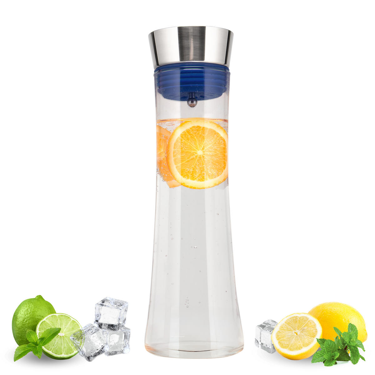 GLASKARAFFE 1 Liter CAROLA, blau, Edelstahl, Silikon - Blau, Glas (1L) - bremermann