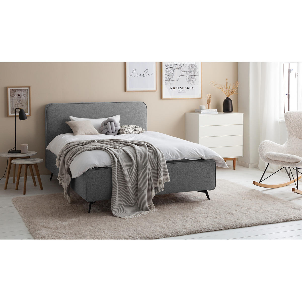 POLSTERBETT - Grau, Textil (140/200cm) - home24