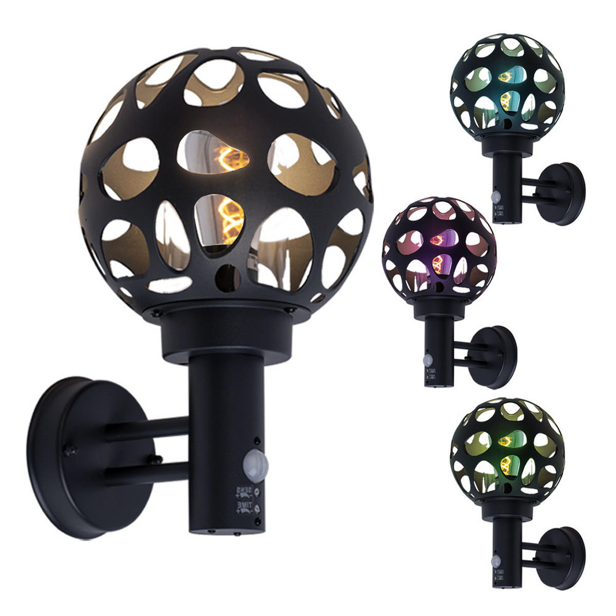 LED AUSSENLEUCHTE Edelstahl Anthrazit mit Bewegungsmelder - Anthrazit, Metall (22.5/20/32.7cm) - Globo Lighting