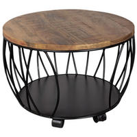 COUCHTISCH Talsano rund Ø 57 cm - Mangoholz natur - Schwarz/Braun, Holz/Kunststoff (57/57/40cm) - bene living