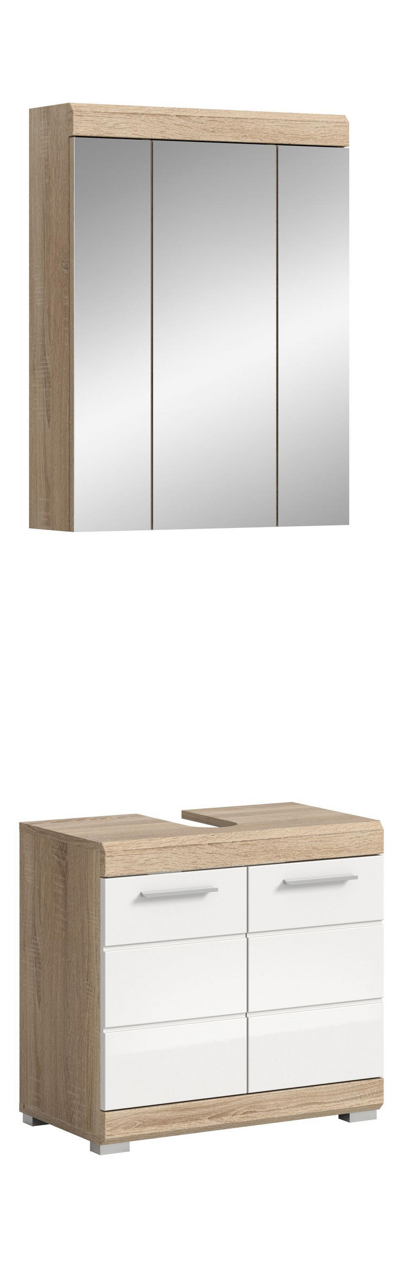 BADKOMBINATION 2tlg. Lambada Bad in Sonoma Eiche hell und weiß hochglanz B/H/T: 60x191x34 cm - Sonoma Eiche, Holz (60/191/34cm)