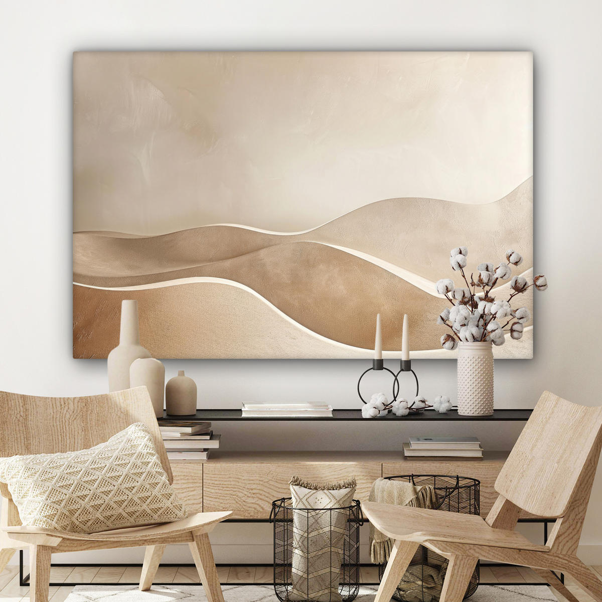 LEINWANDBILD Beige - Natur - Abstrakt - Modern Wohnzimmer 120x80 cm - Beige, Textil (120/80cm) - MuchoWow