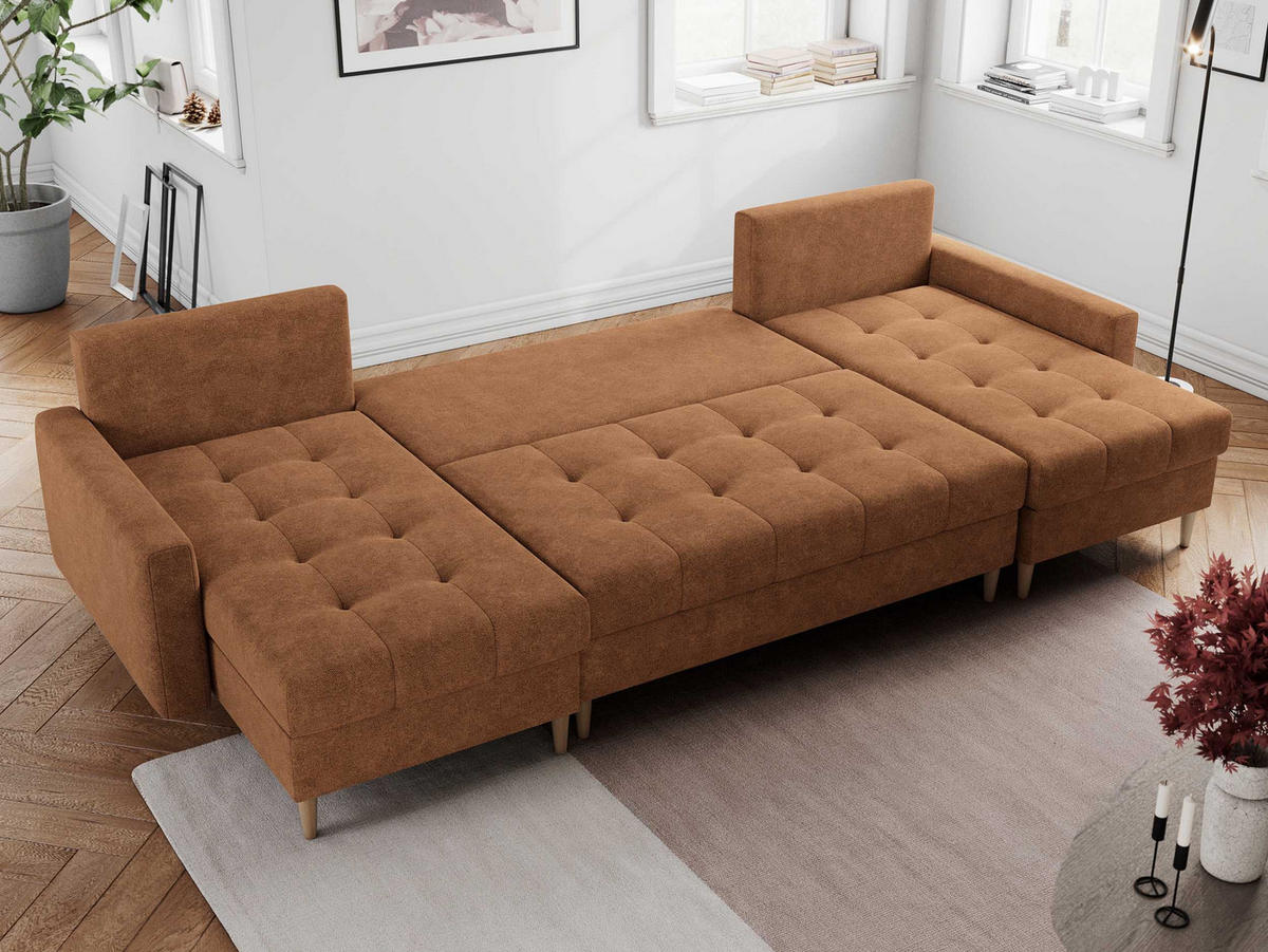 WOHNLANDSCHAFT Colin U Struktur Orange - Orange/Braun, Holz/Textil (290/75/140cm) - MKS