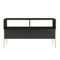 LOWBOARD Polka, Schwarz, Goldene Details - Goldfarben/Schwarz, Holzwerkstoff/Metall (120/65/37cm) - Skandica