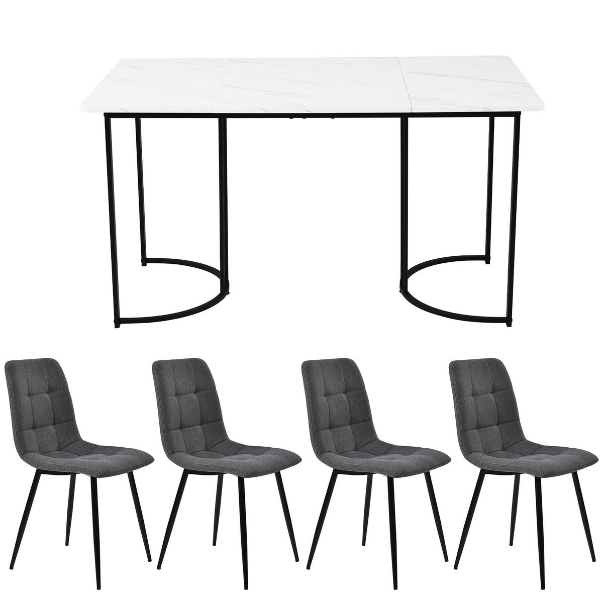 ESSGRUPPE DE-38991 140/80 cm Tisch mit 4 Stühlen Weiß - Schwarz/Weiß, Holzwerkstoff (140/75/80cm) - ComfortXL