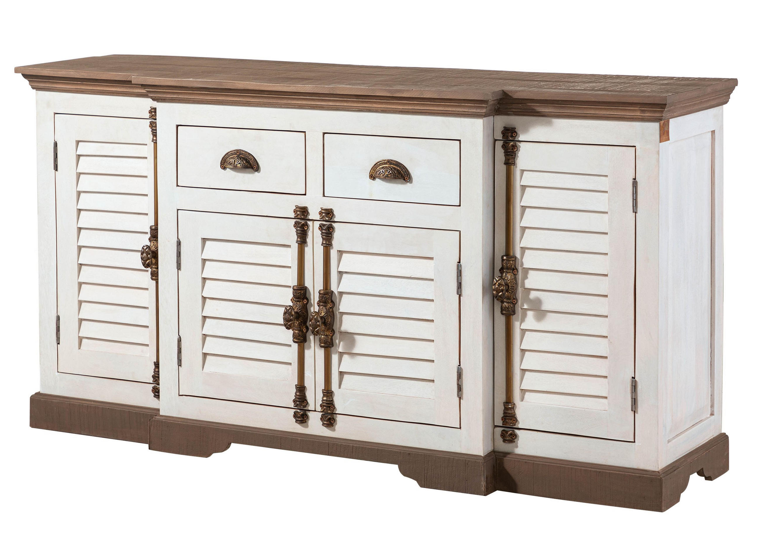 SIDEBOARD Mango 160x45x90 weiß lackiert TOULOUSE #108 - Weiß, Holz (160/90/45cm) - Massivmoebel24