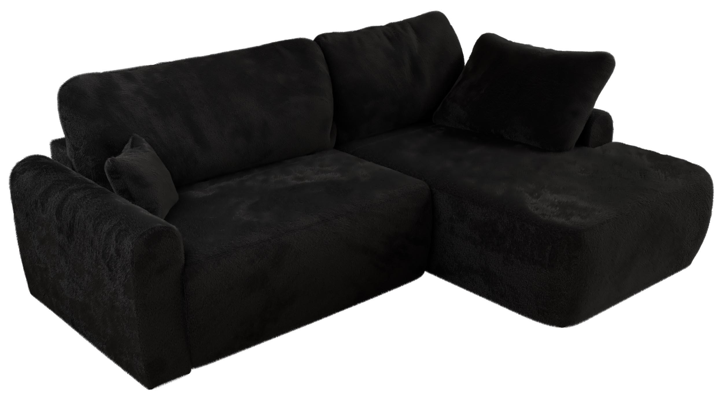 ECKSCHLAFSOFA CUBO L Schwarz Plüsch - rechts - Schwarz, Kunststoff/Textil (187/273cm) - MKS