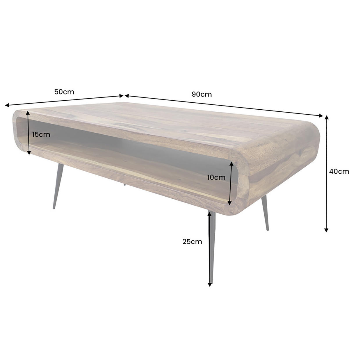 COUCHTISCH ALPHA Sheesham Finish 90 cm - Schwarz/Braun, Holz/Metall (50/90/40cm) - riess-ambiente