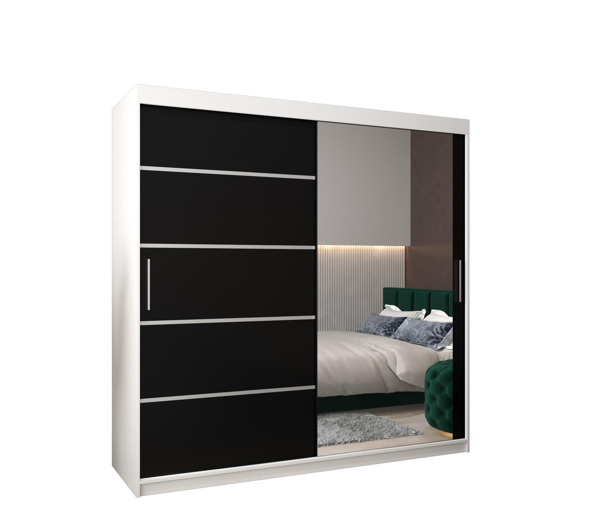 Abiks Möbel Schwebetürenschrank Weiß, Schwarz, Silber 200x200x62 cm