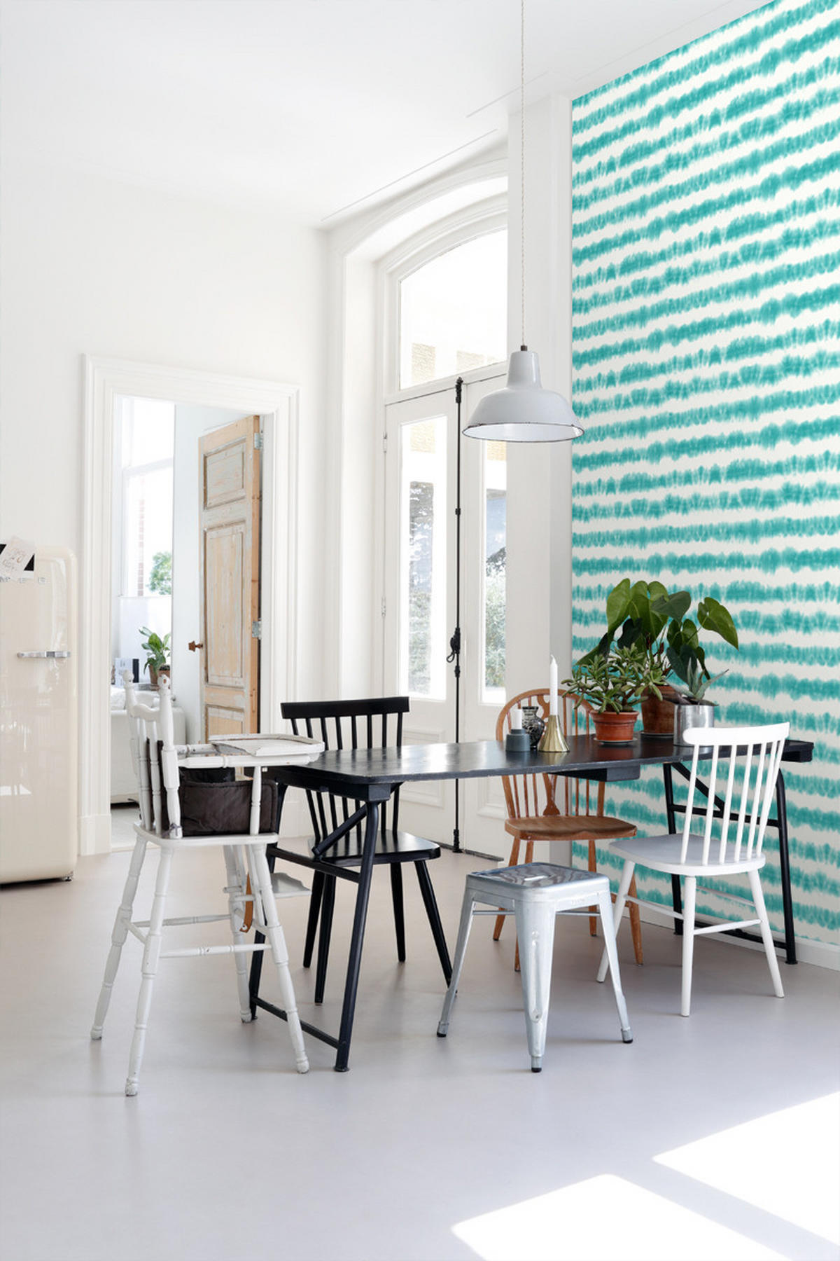 TAPETE horizontale Tie-Dye Shibori Streifen 53 cm x 10.05 m - Türkis, Papier (53/1000cm) - ESTAhome