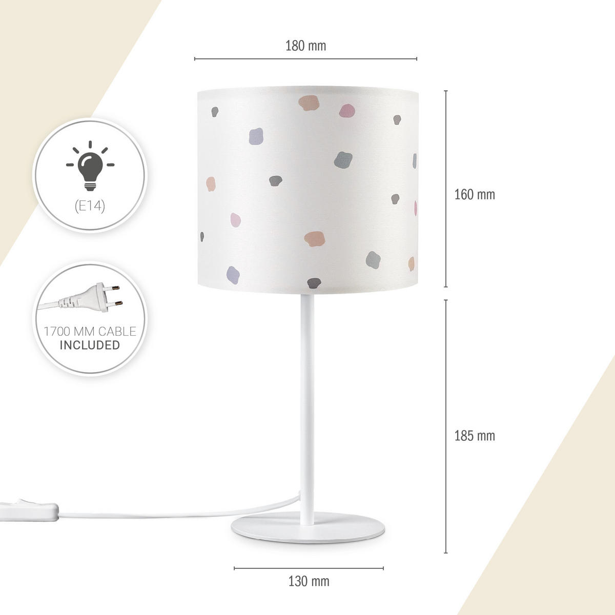 TISCHLAMPE Luca Tl Dot 001 - Weiß, Metall (18/18/36.9cm) - Paco Home