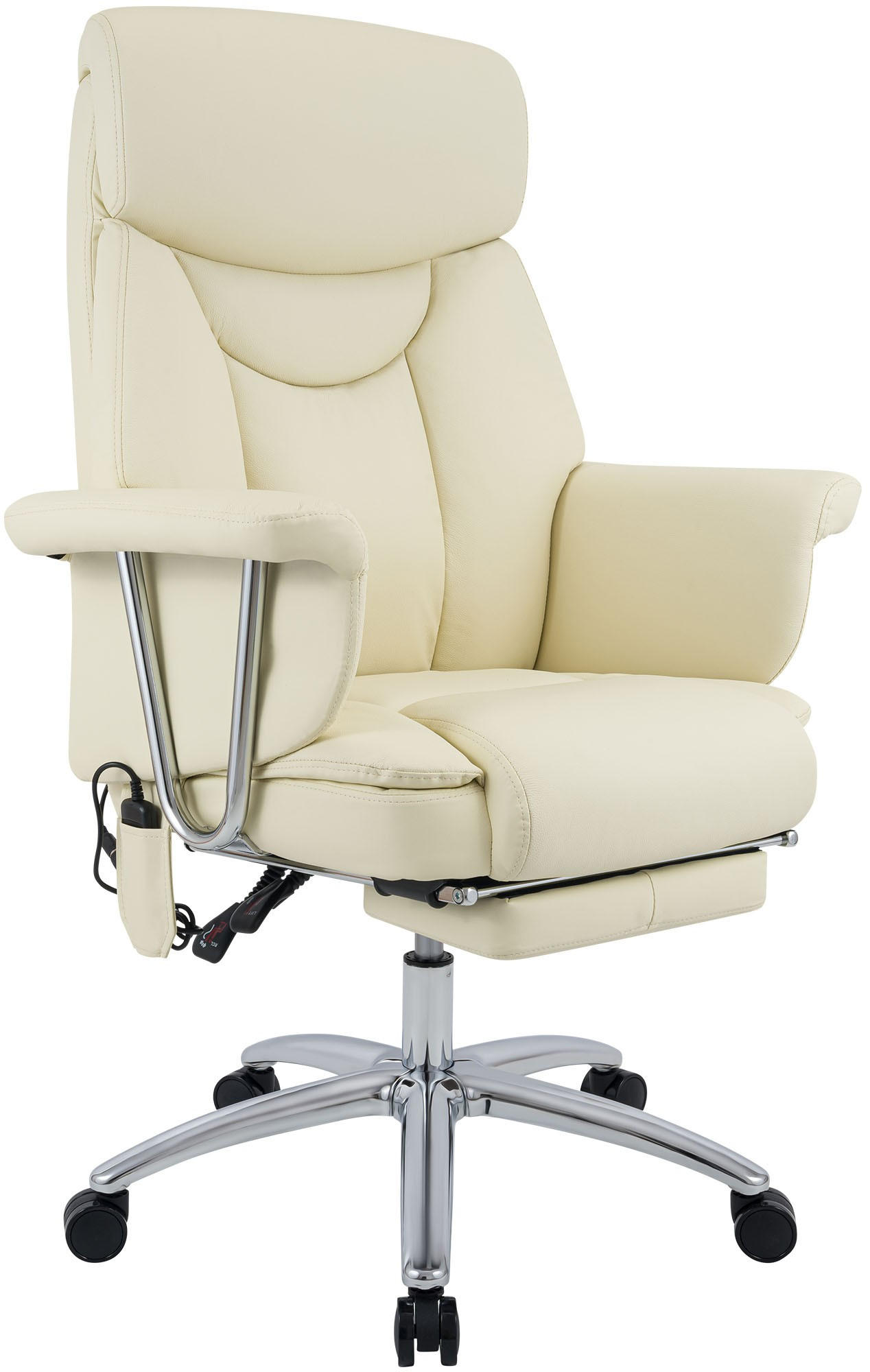 CHEFSESSEL Echtleder Creme - Chromfarben/Creme, Leder/Metall (78/114/66cm) - CLP