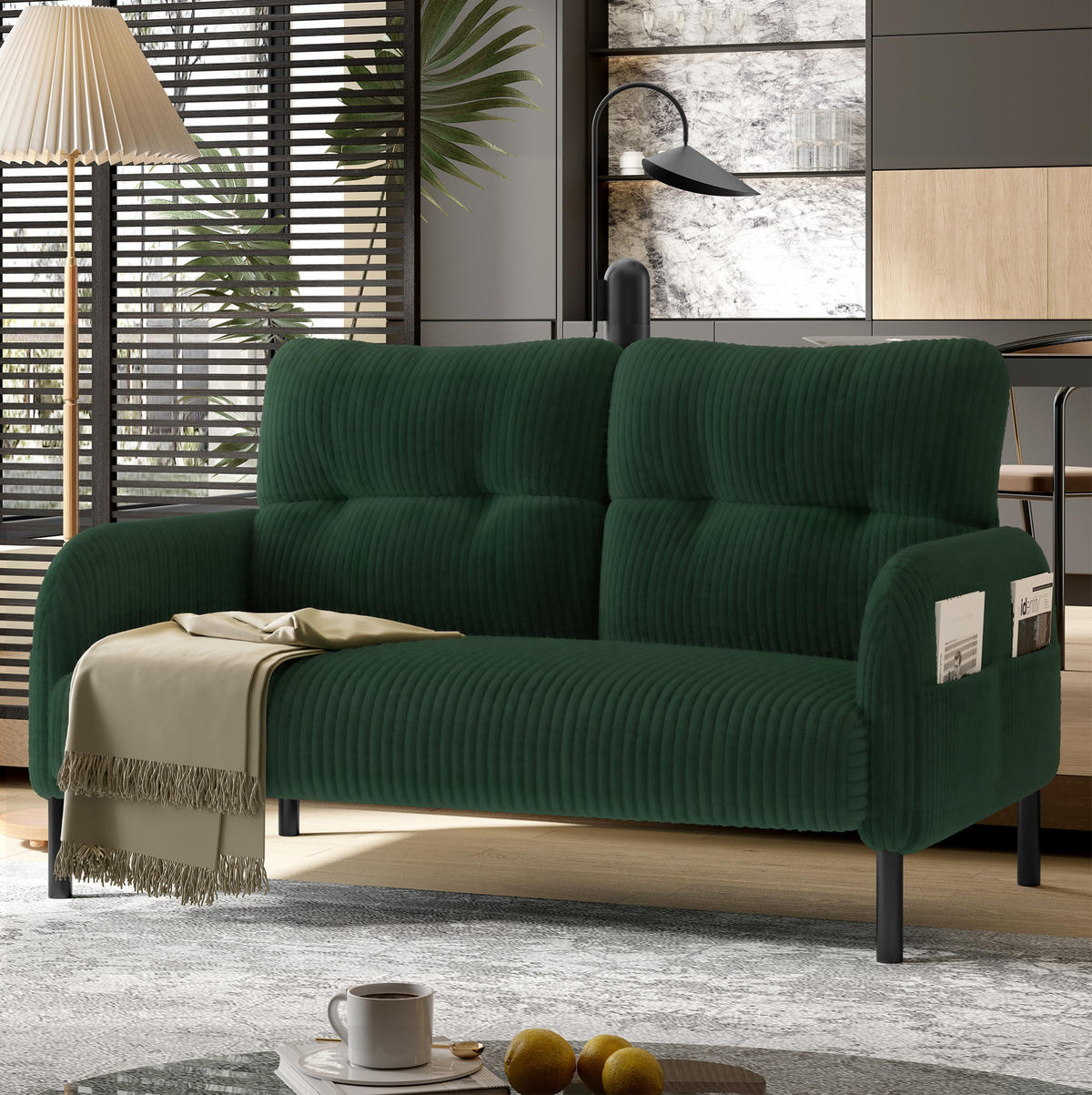 SOFA 2-Sitzer 120 x 75 x 79 cm Cord Emerald - Grün, Kunststoff (120/79/75cm) - Meubliv