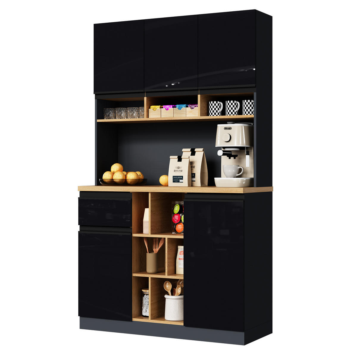 BUFFET 105/45/185 cm schwarz/natur aus MDF mit Stauraum - Schwarz, Holzwerkstoff (105/185/45cm) - OKWISH