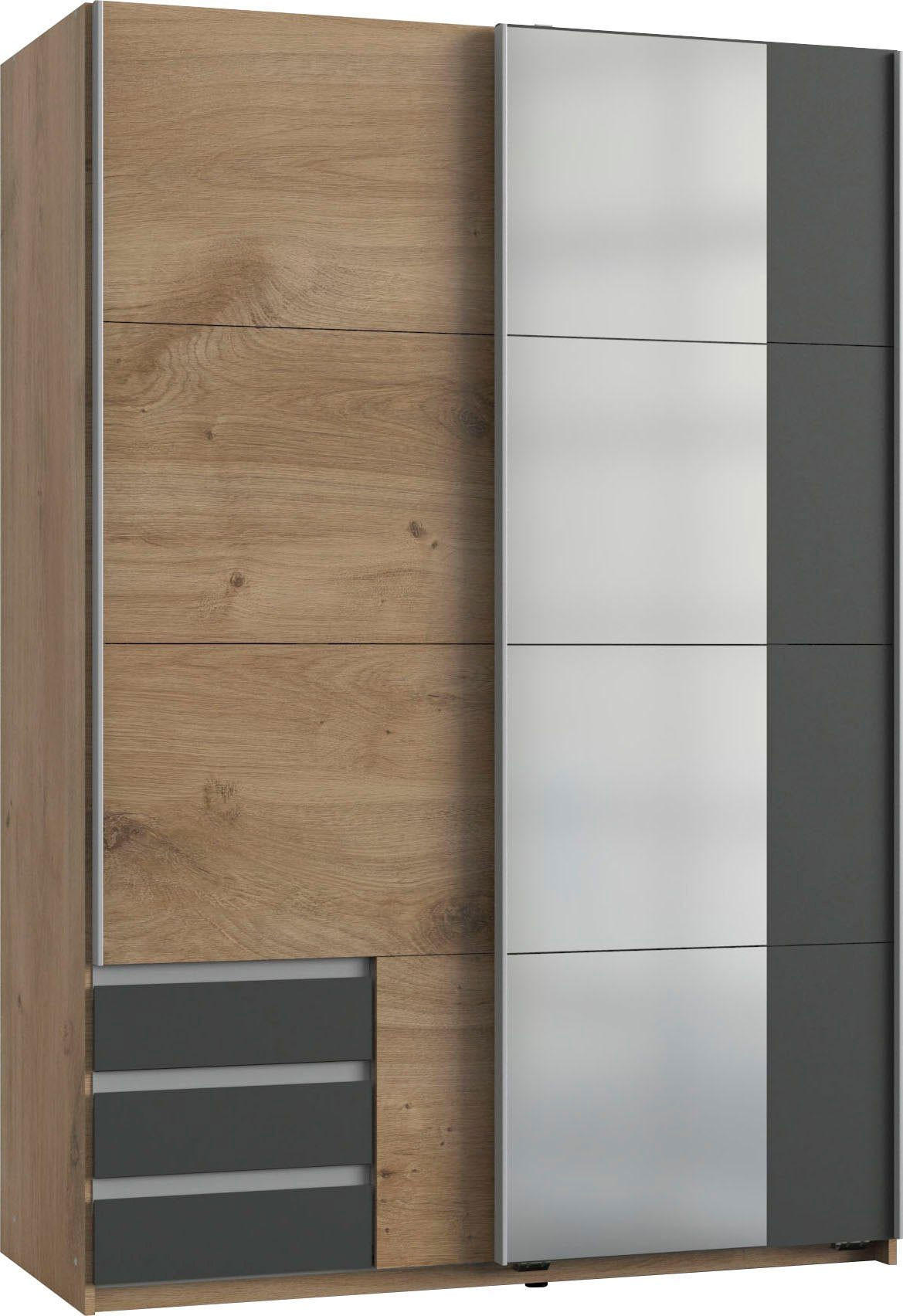SCHWEBETÜRENSCHRANK Emden Plankeneiche / graphit 135 / 64 / 198cm - Eichefarben/Graphitfarben, Holz/Holzwerkstoff (135/198/64cm) - Wimex