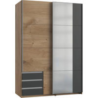 SCHWEBETÜRENSCHRANK Emden Plankeneiche / graphit 135 / 64 / 198cm - Eichefarben/Graphitfarben, Holz/Holzwerkstoff (135/198/64cm) - Wimex