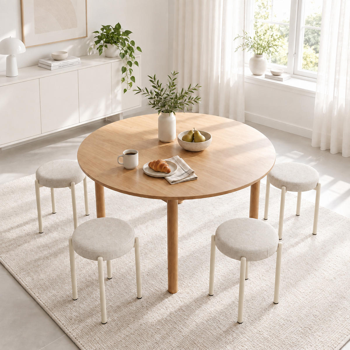 HOCKER 4er Set Polyester Cremeweiß - Dunkelgrün/Creme, Textil/Metall (45/47.5/45cm) - HOMCOM