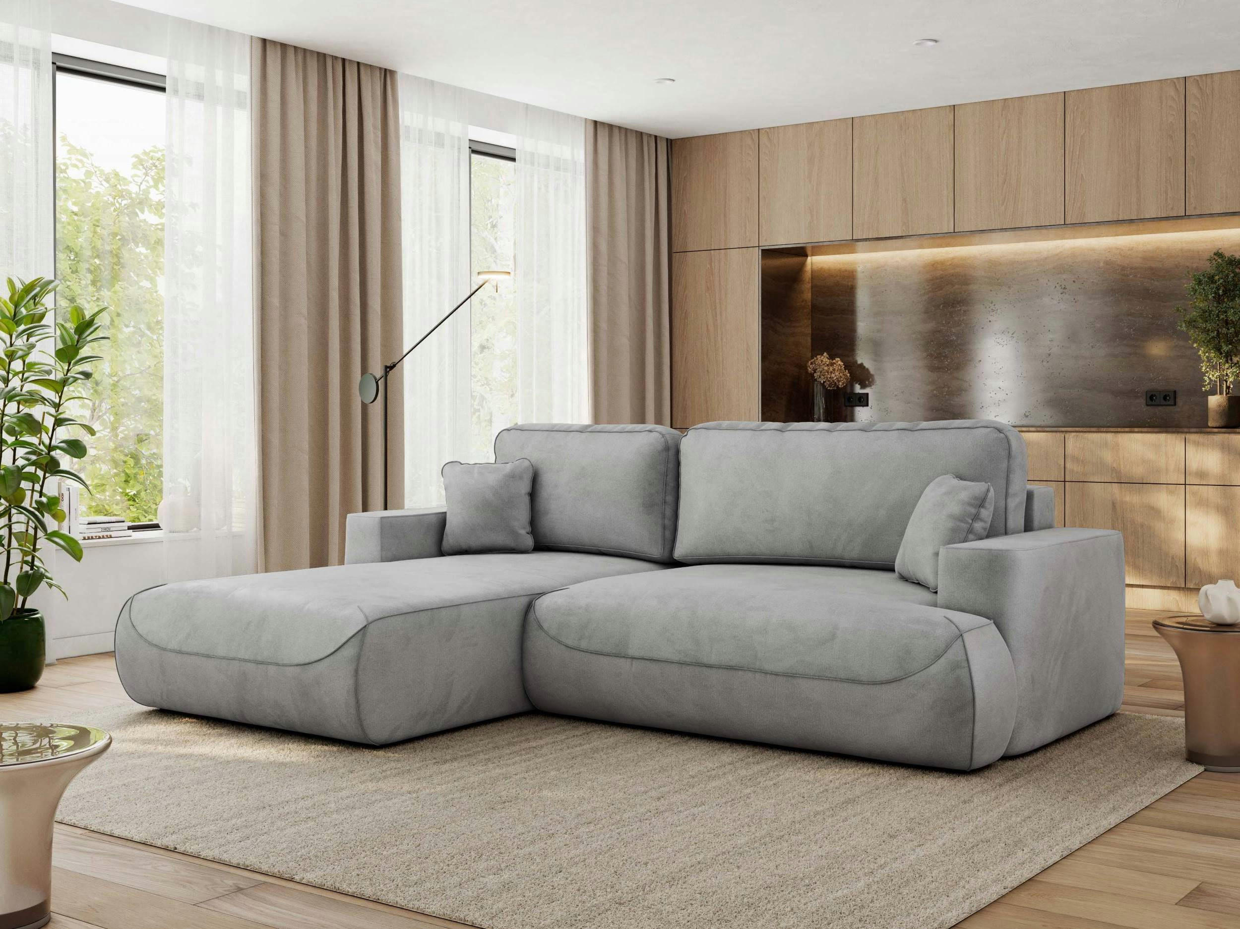 ECKSOFA OVO L Hellgrau Velvet - Links Seite - Hellgrau/Schwarz, Kunststoff/Textil (271/195cm) - MKS