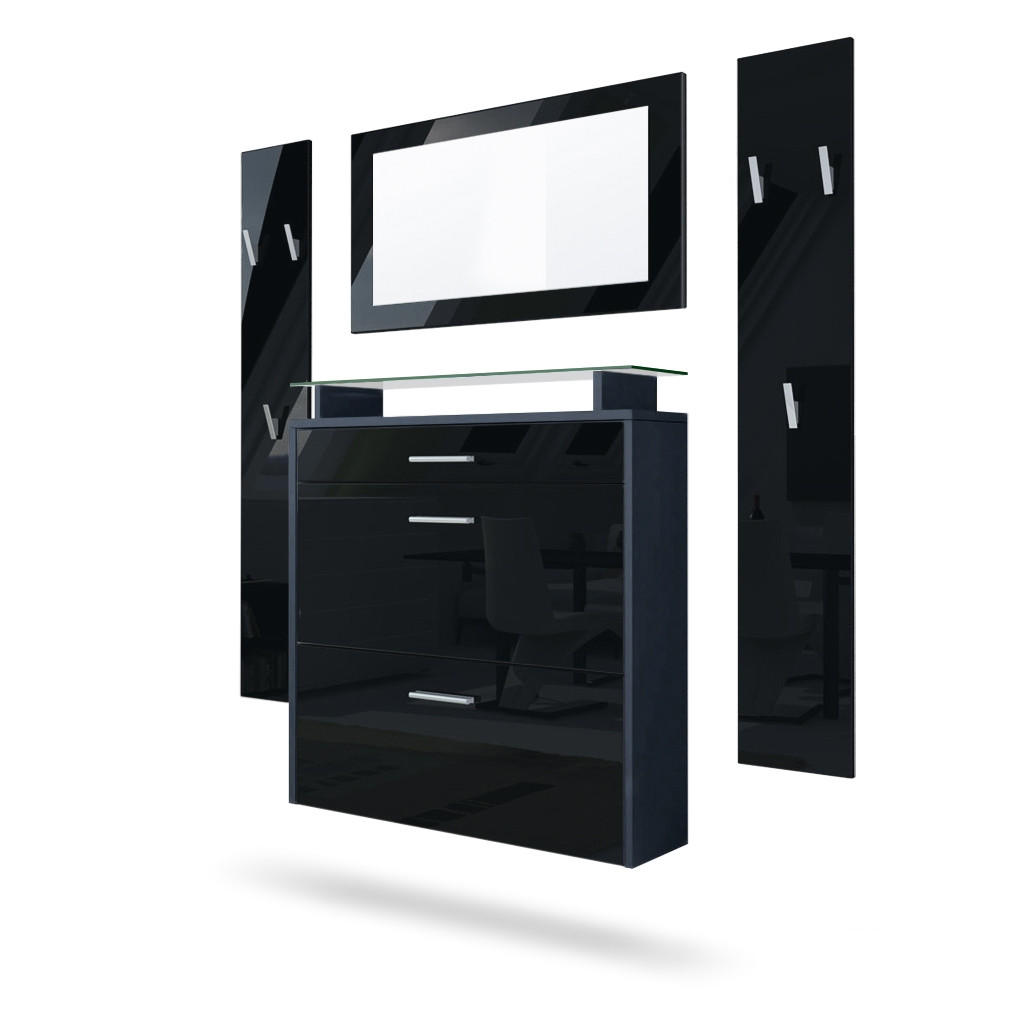 Vladon Garderobe Schwarz Hochglanz 180x180x23 cm