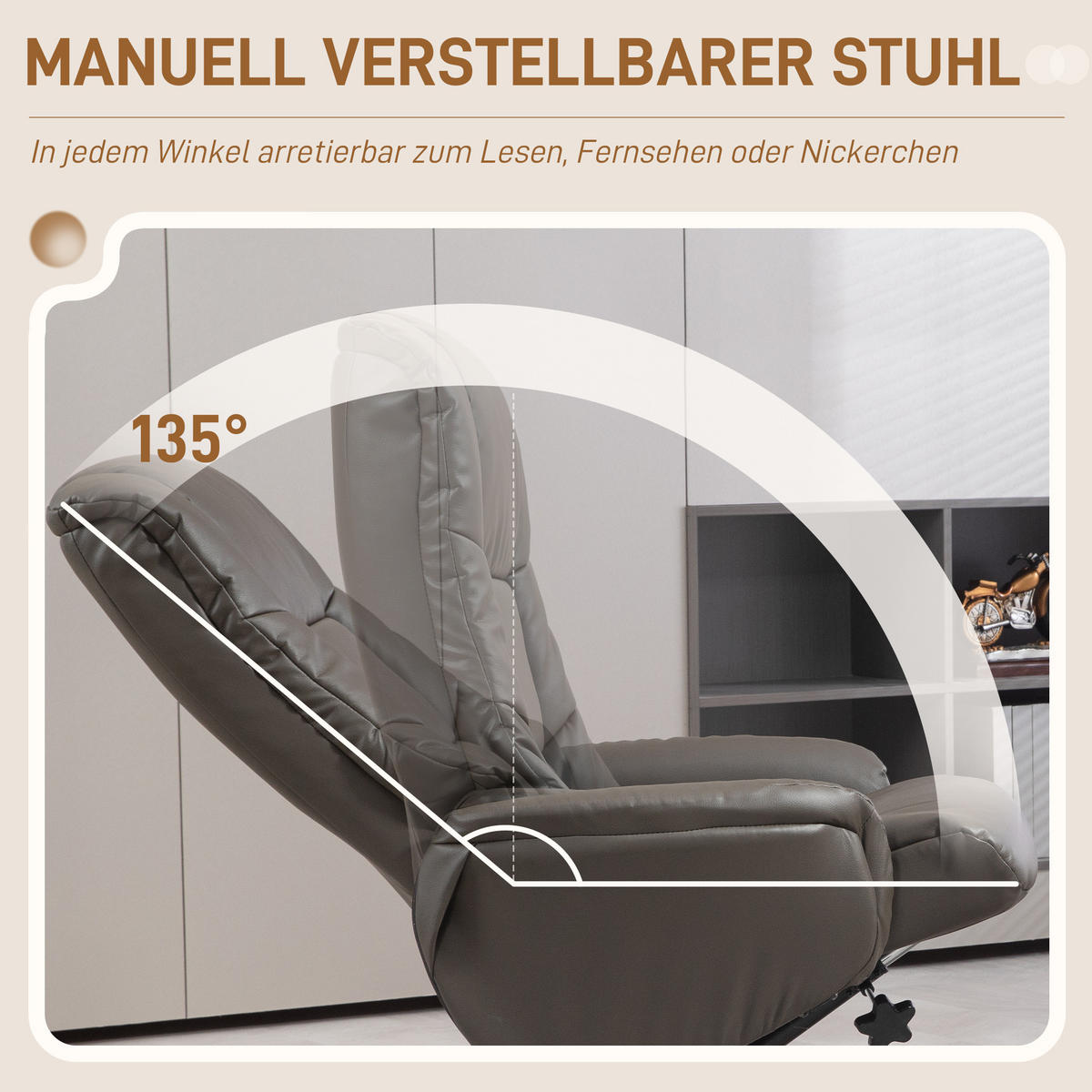 RELAXSESSEL mit Hocker, Fernsehsessel mit Liegefunktion, Wippfunktion, Schwarz - Schwarz, Leder/Holz (84/102/71cm) - HOMCOM