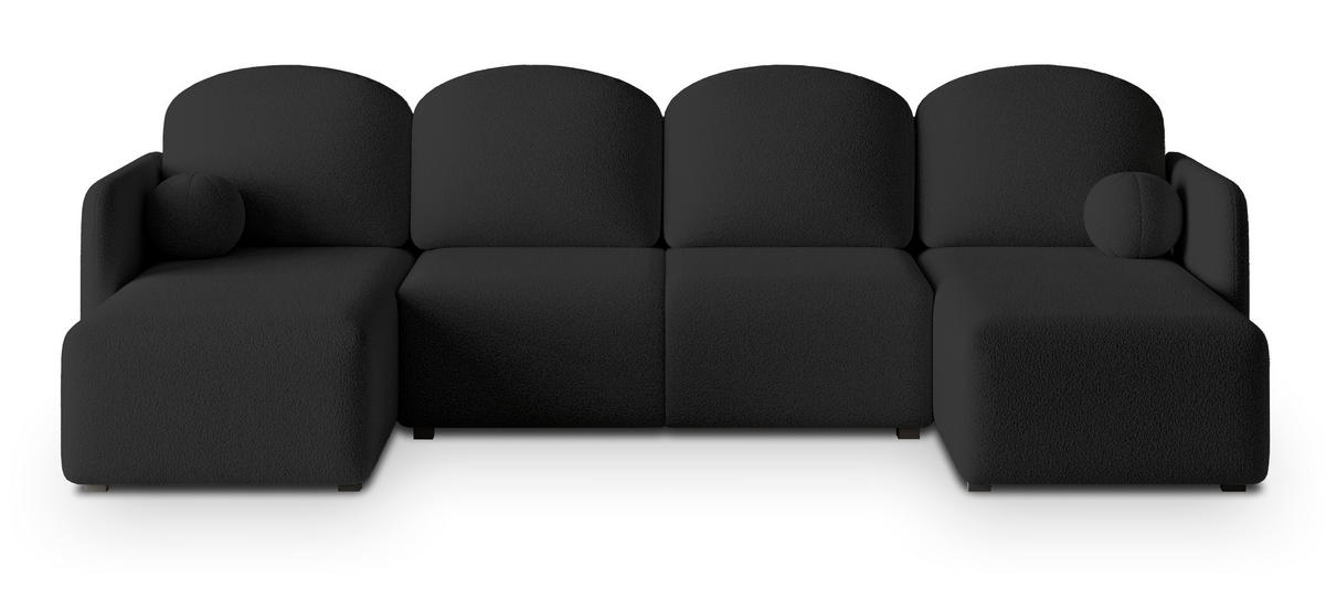 WOHNLANDSCHAFT NUBERO Schwarz Boucle-Stoff mit Schlaffunktion - Schwarz, Holz (285/85/143cm) - MASSENO