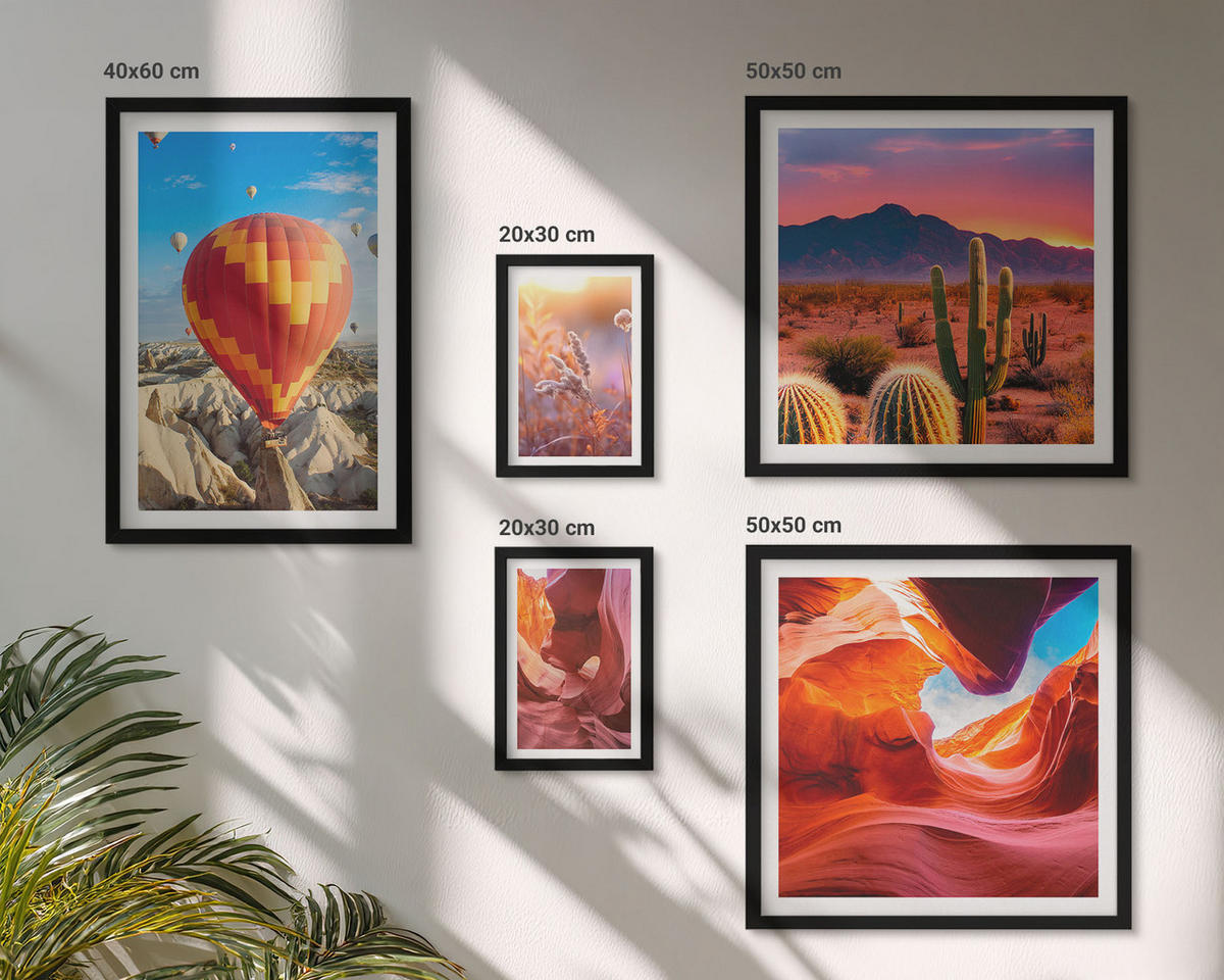 BILDER SET 5er Set - 50x50 cm & 20x30 cm & 40x60 cm Schwarzer Rahmen - Landschaften von Wüstenschluchten - Schwarz, Kunststoff (40/60cm) - TULUP