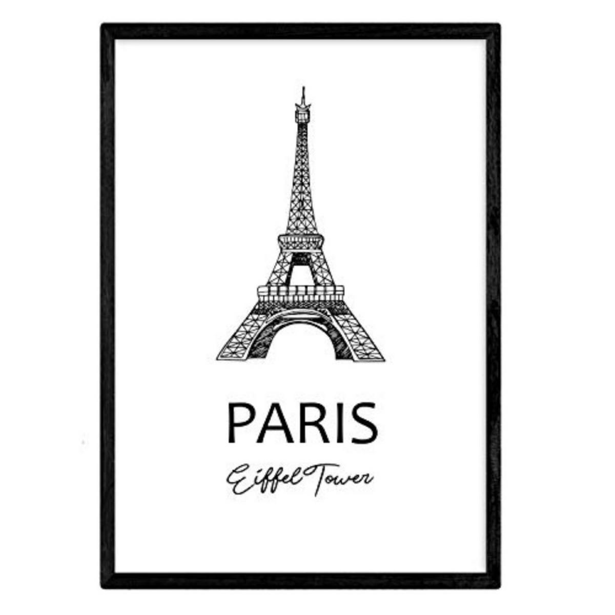 POSTER Städte Denkmäler Paris Eiffelturm A4 Schwarzer Rahmen - Schwarz, Papier (29.7/5/21cm) - Nacnic